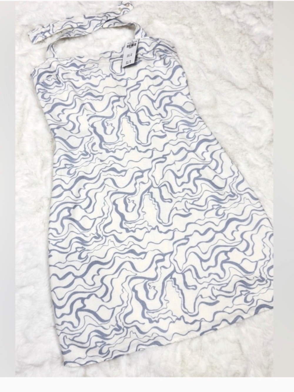 Abercrombie & Fitch Blue White Geometric Swirl Linen Blend Halter Dress Women
